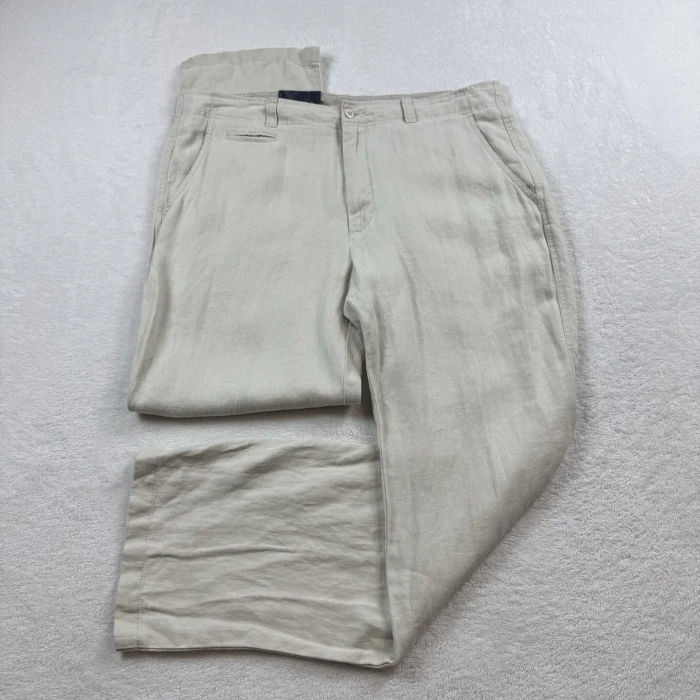 Cremieux Nantucket 100% Linen Pants Men's 38x32 Cream Off White Straight Leg